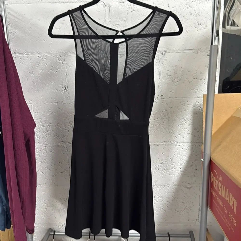 Black Mini Skater Dress - Mesh Top - Super Cute Like New Size Small